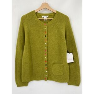 Tabitha Webb Cardigan Sweater Womens Large Green Multi-Color Button Lambswool